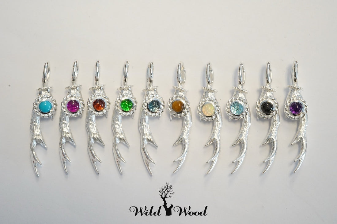 deer horn with colourful stones